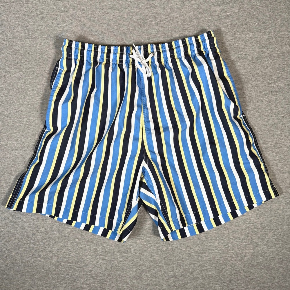 Trunks Surf & Swim Co Mens L Blue Yellow Striped Mesh Lined Swim Trunks
